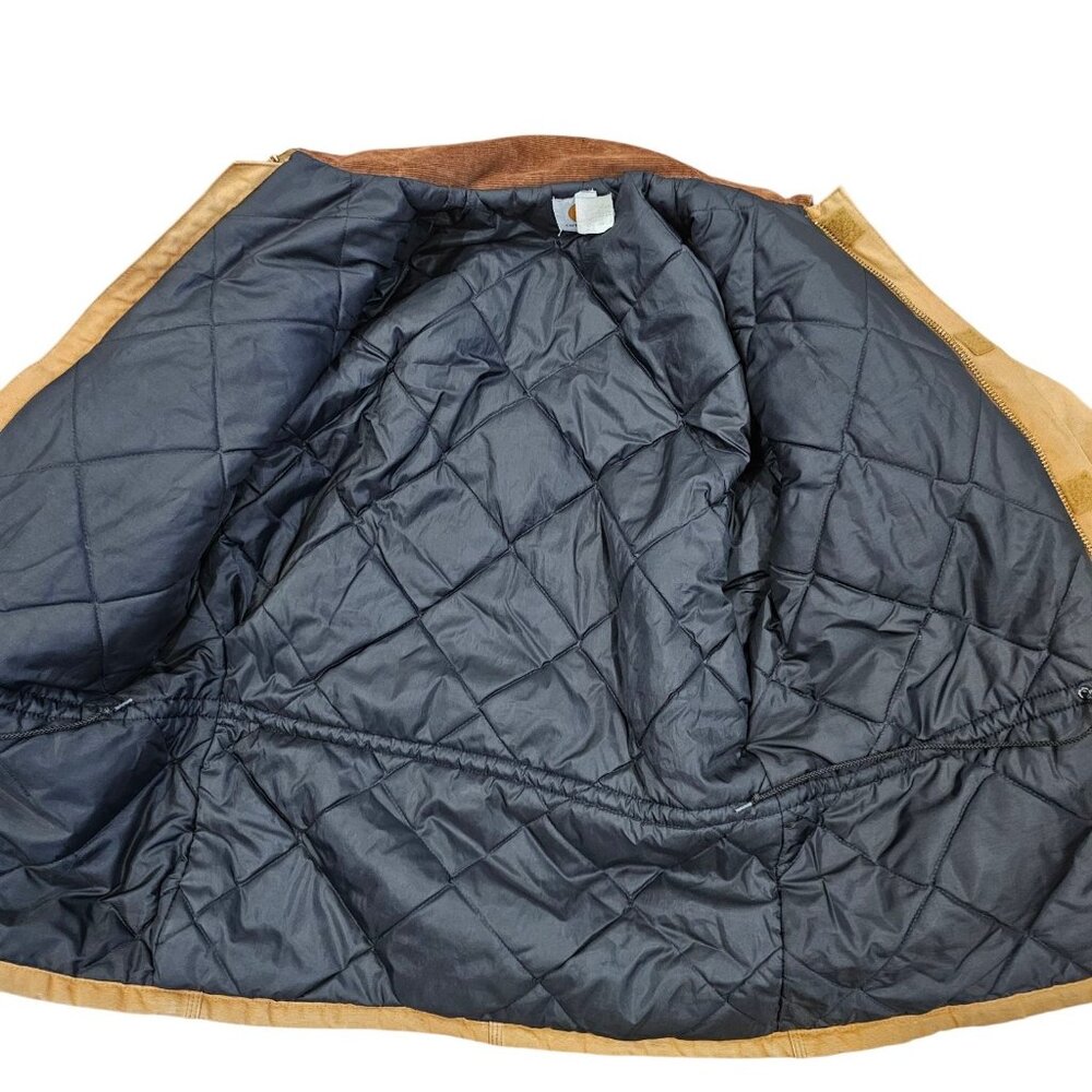 VTG CARHARTT Chore Coat Hooded Tan Canvas CQ196 Sz 42 Tall Large‎ Broke Zipper - Picture 6 of 16